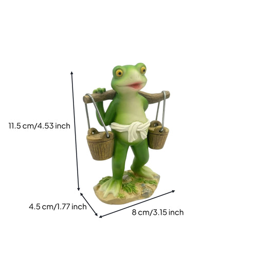 Cute Frog Figurine with Shoulder Pole Whimsical Cartoon Frog Statue Decorative Sculpture Funny for Collectors, Living Room, Bookshelf, Office, Plant Display