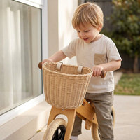 Large Handmade Woven Rattan Bicycle Basket for Kids - Vintage Front Handlebar Basket for Balance Bikes and Scooters