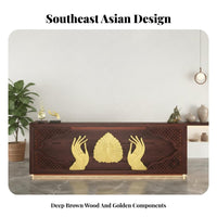 Thai Design Reception Desk Handcrafted Southeast Asian Design Front Counter Backlit Design Carved Wood Spa Counter for Business Owners, Massage Parlor