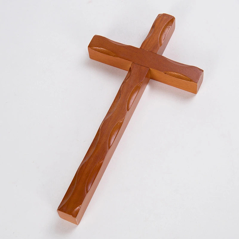 Wooden Cross Wall Hanging Decoration with Lace Edge