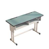 Double Student Desk and Chair Set Heavy-Duty Steel Frame Adjustable Height School Desk Construction Two Person Study Table Set for Teens, Home