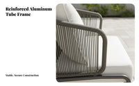 Includes Coffee Table 4-Piece Rope Weave Lounge Set Weather-Resistant 4-Piece Woven Seating collection Plush pads Conversation Group Easy Assembly for Hospitality Business Owners, Property Managers, Sunroom, Garden, Balcony, Courtyard