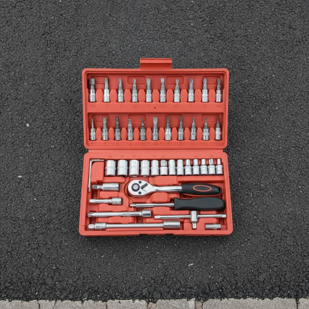 Socket Wrench Set 46-Piece Ratchet and Socket Set 72-Tooth Mechanics Tools Kit for Amateur Mechanics, Vehicle Owners, Motorcycle Maintenance, Garage