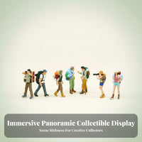 7 Pieces Photography Props Backpacking Hiker Figurines Mixed Colors Outdoor Clothing Hiking Gear Sand Table Scene Figures Miniature Decor for Micro Landscape