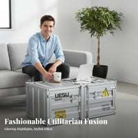 Utilitarian design Shipping Container Chest Metal detailing Trunk Coffee Table Large Capacity Storage Furniture Multi-Functional for Interior Decorators, Business Owners, Living Room, Office Lounge, Cafe, Entryway