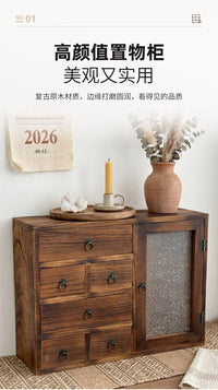日式桌面储物柜带抽屉带门大容量化妆品办公文具收纳盒跨境货源
