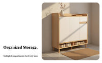 Solid Wood Panels Entryway Shoe Storage Cabinet Extra-Large Capacity Modern Shoe Cabinet with Doors Long-Lasting Construction Household Furniture for Homeowners, Families, Apartment Dwellers, Mudroom, Closet, Living Room, Bedroom