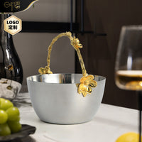Nordic Light Luxury Silver Stainless Steel Fruit Tray with Plum Blossom Ice Bucket Ornament
