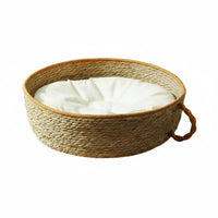 Handwoven Feline Basket Natural Grass-Like Wicker Feline Basket Loop Handle