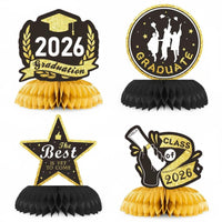 4 Pieces Graduation Table Decoration Easy Assembly Graduation Honeycomb Centerpiece for Graduates, Students, School Event