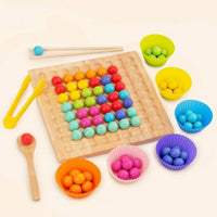 Child-Led-Style Bead Matching Board with Chopsticks Educational Wooden Sorting Board with Tweezers Fine Motor Bead Matching Game Tabletop for Preschoolers, Toddlers, Classroom, Homeschool, Playroom
