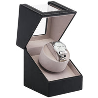 Automatic Watch Winder Box for Mechanical Watches, Black Carbon Fiber Pattern PU, EU Plug