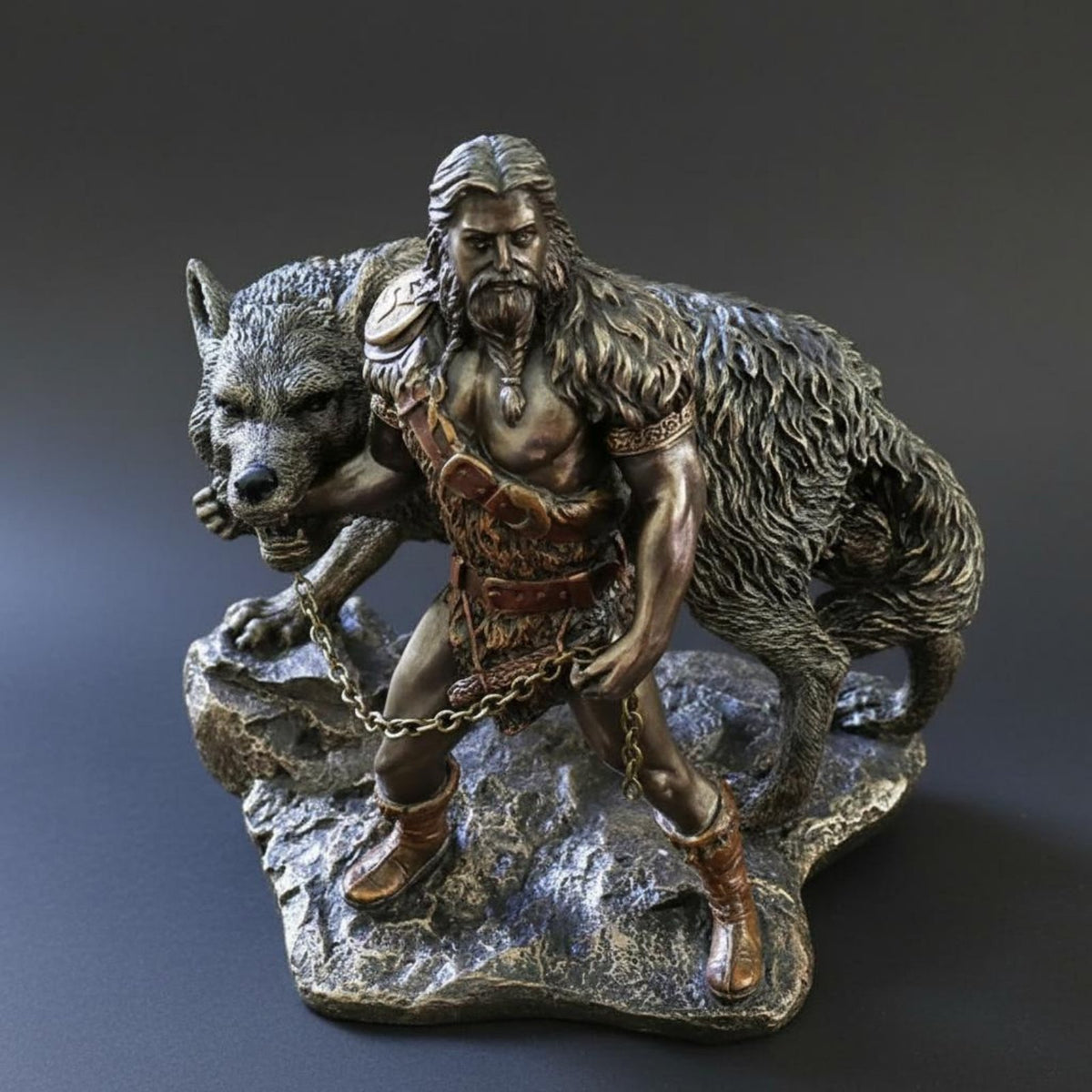 Viking-Era God Tyr Statue Antique Look Viking-Era God Statue Tyr and Mythic Wolf Figurine Hand-Painted Intricacies Viking
