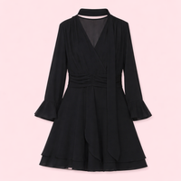 Wedding Guest Dresses for Women with Long Sleeves, Sheer Fabric V Neck Midi Dress with Ruffle Trim, Loose up to 8XL