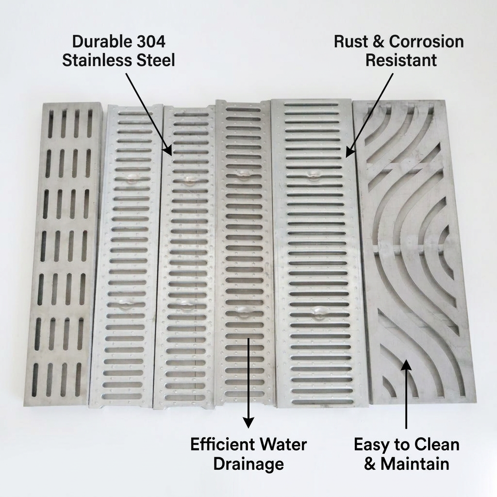 304 Stainless Steel Drain Covers Outdoor, Rustproof Sewer Strainer Hole Mesh for Yard Drainage Trench Grate, Heavy Duty Industrial Drain Cover