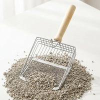 Cat Waste Removal Tool With Wooden Grip, Metal Sifter and Mesh Strainer for Pet Crate, Mesh Cleaning Tool for Fast Waste Removal