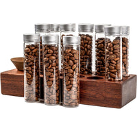 Coffee Bean Storage Tubes with Wooden Display Stand and Funnel, 10-Pack