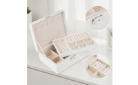 Leather-Like Double-Layer Jewelry Box Hard-Shell Jewelry Box with Removable Tray Multi-Compartment Long-Lasting for Women, Travelers, Dressing Table, Travel