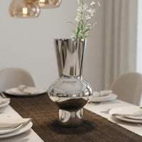Silver Glass Vase Reflective Surface Modern Chrome Vase for Living Room, Office
