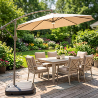 UPF50plus Cantilever Umbrella with Light Wheeled Offset Umbrella with Weighted Base Water-Repellent Heavy Duty for Restaurant Owners, Garden