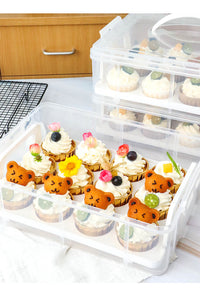 Cupcake Carrier Box with Handle, Plastic Portable Dessert Stand Storage and Transport Container for Muffins