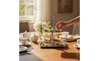 Double Tier Cake Stand Easy to Clean Stainless Steel Dessert Tray Sturdy Base