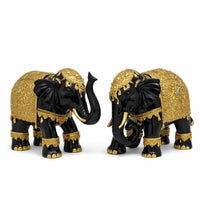 Elephant Ornament Statue Resin Collectible, Gold Elephant Figurine for Living Room, Synthetic Resin  - Black Gold