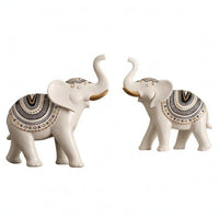 2 Pieces Resin Elephant Figurines Geometric Pattern Elephant Statue Set Textured Animal Ornaments