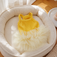 Kumquat Yellow Dog Dress, Knitted Ballet Pet Clothes for Small Dogs Girl, Lightweight Puppy Outfit for Spring Summer Autumn
