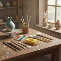 12 Pieces Pottery Brush Set with Sponge Wooden Handle Glaze Brushes Fan
