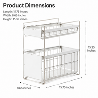 Under Sink Storage, 2 Tier Pull Out Cupboard Organiser, White Metal Kitchen Storage with Sliding Drawer, Space Saving for Cleaning Supplies
