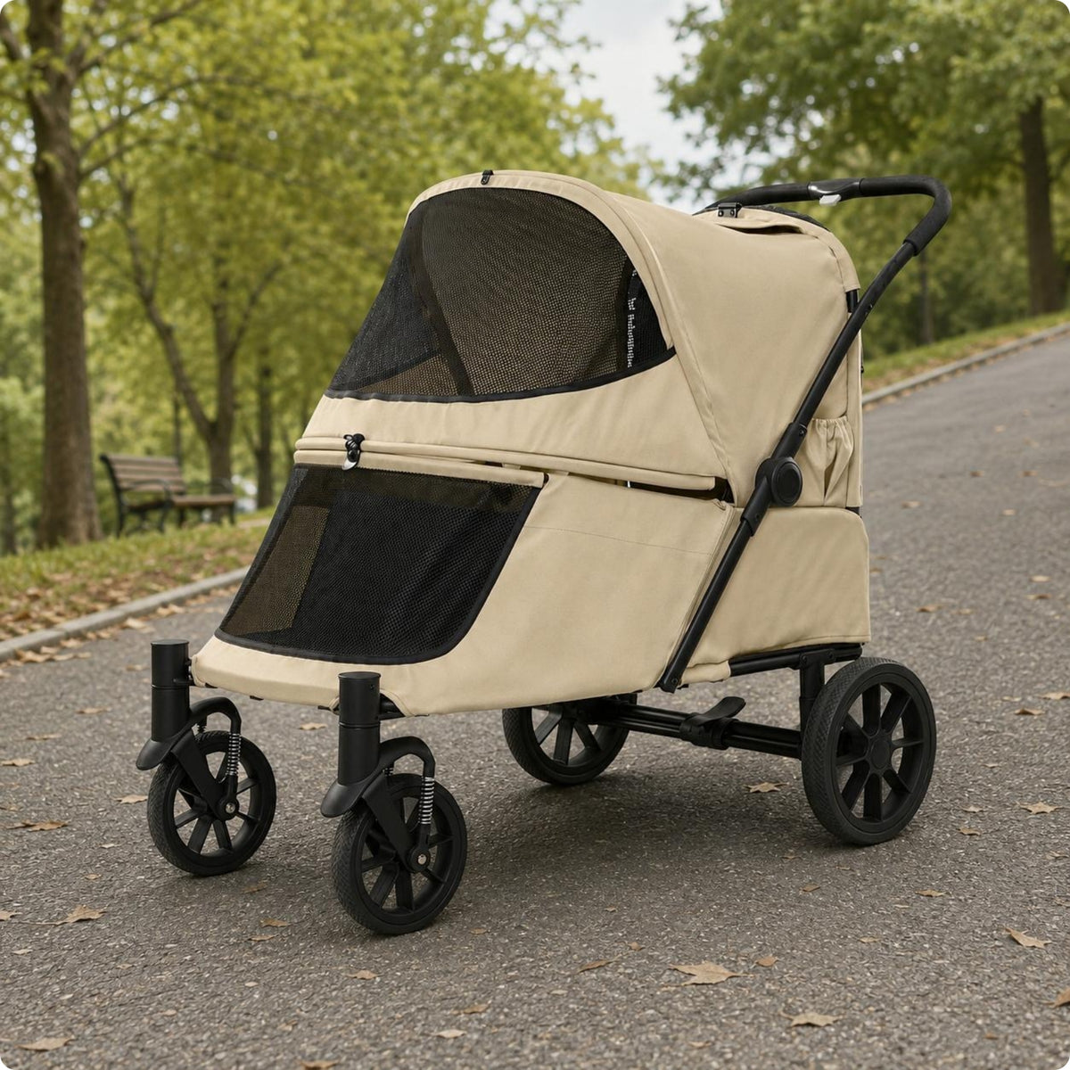Folding Dog Stroller Single-Action Fold Soft-Sided Pet Stroller Ventilated