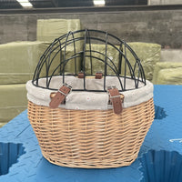 Wicker Bicycle Basket Pet Cage for Cats and Dogs, Front Basket