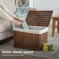 Woven Container with Lid Large Capacity Rectangular Woven Basket with Lid