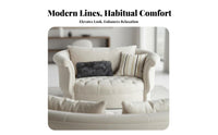 Neotimelessal design sapphire Tufted Barrel Chair Curved spine Design Single Sofa Upholstered Armchair Thick Padded pad for Interior Designers, Cafe Owners, Bedroom, Reception Area, literary corner, Home Office