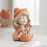 Makeup Brush Holder Cute Girl Design Pen Cup Statue Gift Idea for Bedroom, Girls