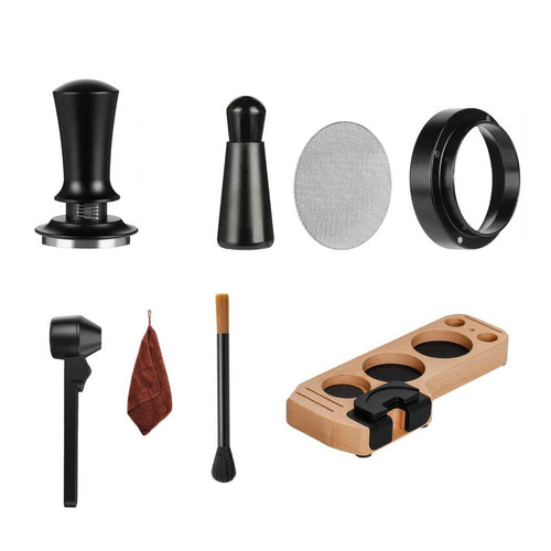 8 Pieces Espresso Accessories Set with Tamping Station Cleaning Brush Dosing Funnel Puck Screen Scoop-leveler Organizer Suitable for Coffee Enthusiasts Home Organization