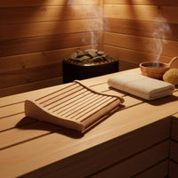 Slatted Wood Neck Pillow Wave Design Wooden Sauna Headrest for Steam Room, Spa