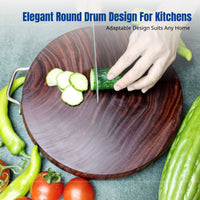 Durable Ironwood Cutting Board, Clamwood Round Chopping Board, Double-Sided, Butcher Block, Stainless Steel Ring