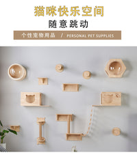 Wooden Wall-Mounted Cat Climbing Shelf with Cat House and Scratching Post