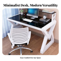Glass-Surface Metal Desk Modern Design Computer Table Space-Saving