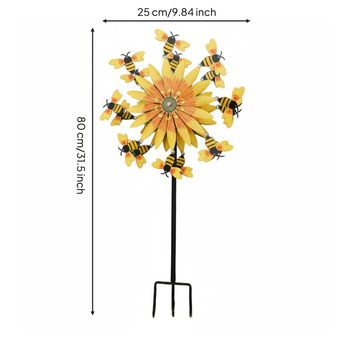 Floral and Bees Stake Whirligig Weather-Resistant Floral Wind Whirligig Bright Colors Outdoor Decor for Patio