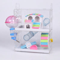 Large Hamster Cage with Built-in Tunnels, Large Three Layer Drawer Cage with Acrylic Tray, Easy Transparent Acrylic Habitat for Dwarf Hamsters