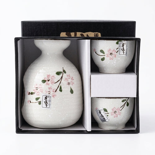 Japanese Sake Set: Ceramic Pot & Cups - Cherry Blossom