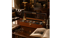 Wooden Watch Display Box Cushioned Compartments Watch Display Box Teak-Grain Finish Gold-Tone Hardware