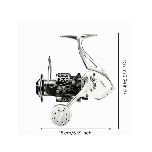 6000 Series Reel Silver and Black Metal Rotating Fishing Reel Compact