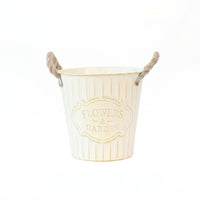 Distressed Metal Pail Planter Embossed Front Panel Decorative Item Rustic