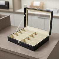 8 Compartment Sunglasses Box PU Leather Exterior 8-Compartment Sunglasses Storage Case Glasses Display Case Transparent Top