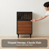 Vintage Drawer Design Cabinet Solid Wood Construction Retro Wooden Chest Smooth Gliding Drawers French Design Hinged-Top Cabinet for Living Room