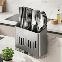 Chopstick Holder and Utensil Organizer Rack Cutlery, Stainless Steel 3 Compartment Kitchen Storage Solution, Wall Mount Utensil Holder, Slotted